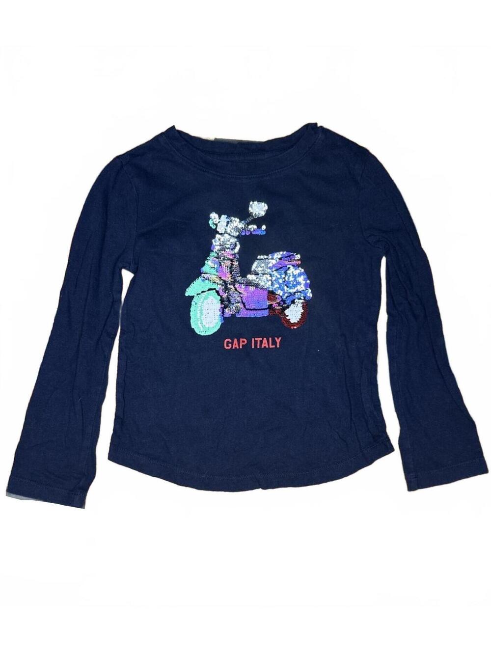 Gap Italy Kids Navy Long Sleeve Reversible Sequin Scooter Tee Size XS
